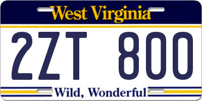 WV license plate 2ZT800