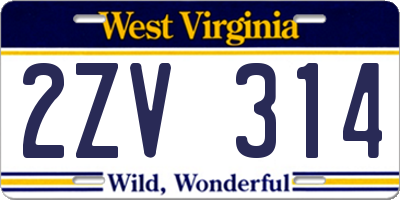 WV license plate 2ZV314