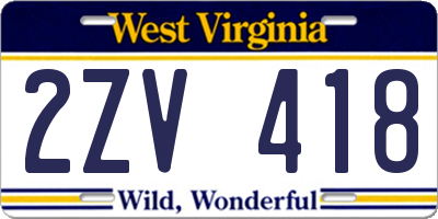 WV license plate 2ZV418