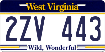 WV license plate 2ZV443