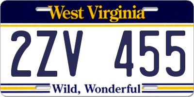 WV license plate 2ZV455