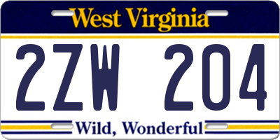 WV license plate 2ZW204