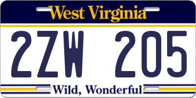 WV license plate 2ZW205