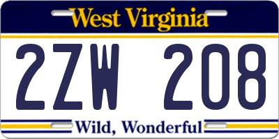 WV license plate 2ZW208