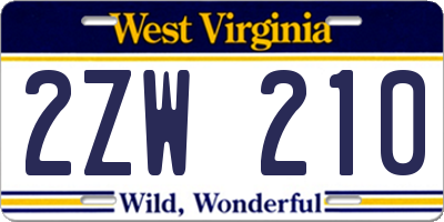 WV license plate 2ZW210