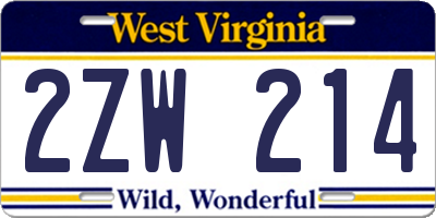 WV license plate 2ZW214