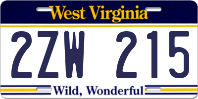 WV license plate 2ZW215