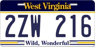 WV license plate 2ZW216