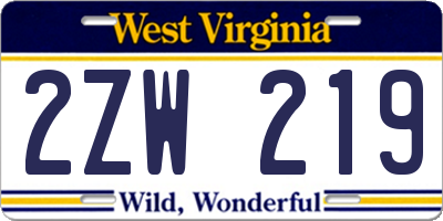 WV license plate 2ZW219