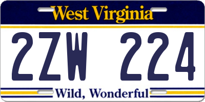 WV license plate 2ZW224
