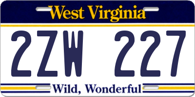WV license plate 2ZW227