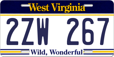 WV license plate 2ZW267
