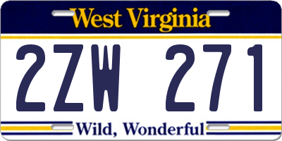 WV license plate 2ZW271