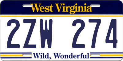 WV license plate 2ZW274