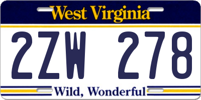 WV license plate 2ZW278