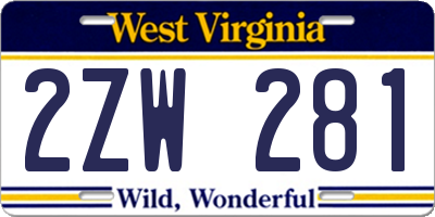 WV license plate 2ZW281