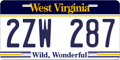 WV license plate 2ZW287