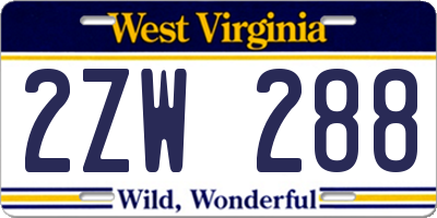 WV license plate 2ZW288