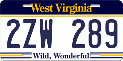WV license plate 2ZW289