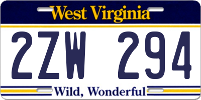 WV license plate 2ZW294
