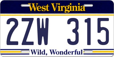 WV license plate 2ZW315