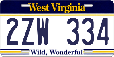 WV license plate 2ZW334