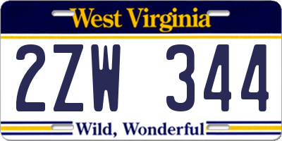 WV license plate 2ZW344
