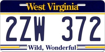 WV license plate 2ZW372