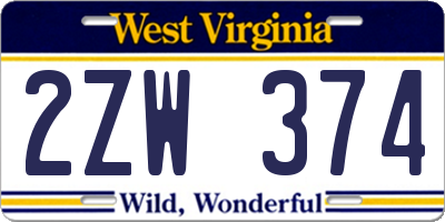 WV license plate 2ZW374