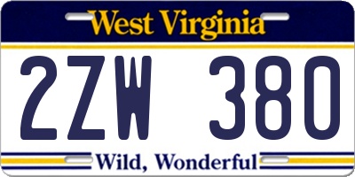 WV license plate 2ZW380