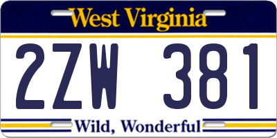 WV license plate 2ZW381