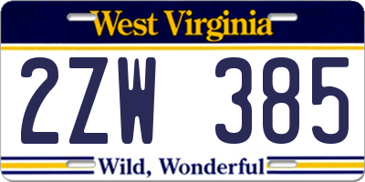 WV license plate 2ZW385