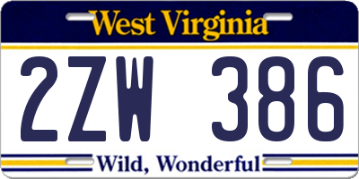 WV license plate 2ZW386