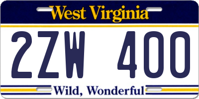 WV license plate 2ZW400