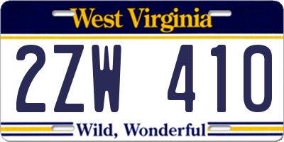 WV license plate 2ZW410