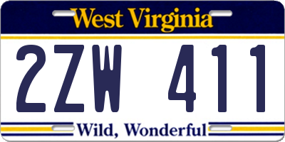 WV license plate 2ZW411