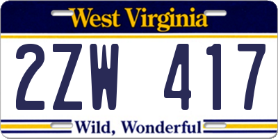 WV license plate 2ZW417