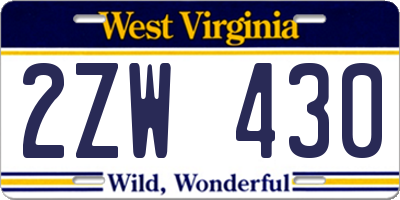 WV license plate 2ZW430