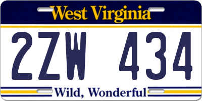 WV license plate 2ZW434