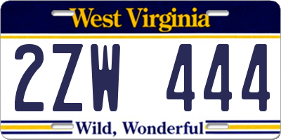 WV license plate 2ZW444