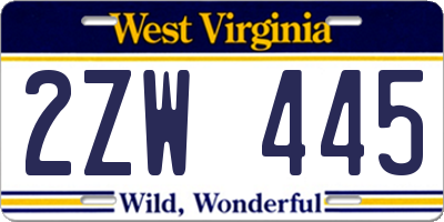 WV license plate 2ZW445