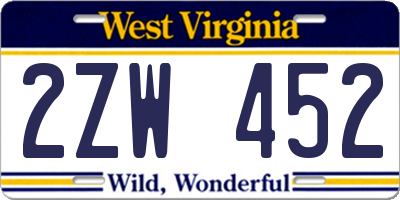 WV license plate 2ZW452