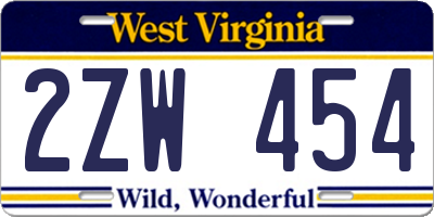 WV license plate 2ZW454