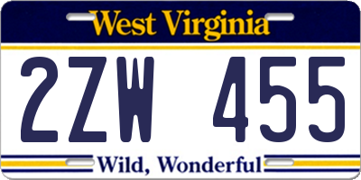 WV license plate 2ZW455