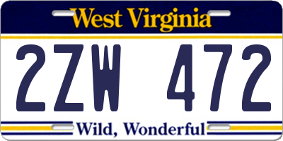 WV license plate 2ZW472