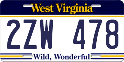 WV license plate 2ZW478
