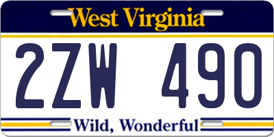 WV license plate 2ZW490