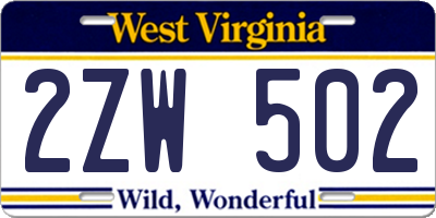 WV license plate 2ZW502