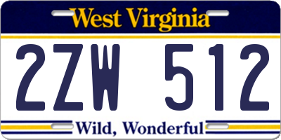 WV license plate 2ZW512
