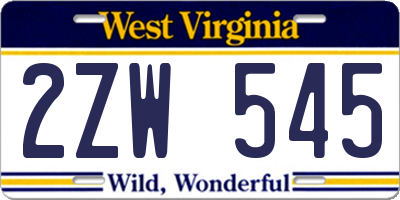 WV license plate 2ZW545